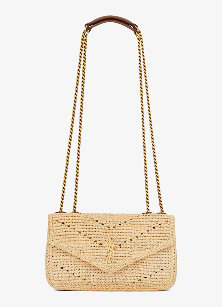 Saint Laurent Dames Loulou Mini schoudertas van raffia in de kleur Beige