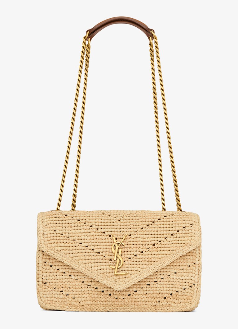 Saint Laurent Dames Loulou Small schoudertas van raffia in de kleur Beige