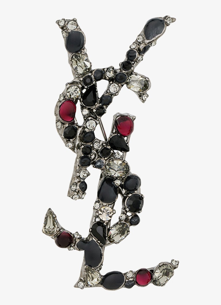 Saint Laurent Dames Broche met logo in de kleur Zwart