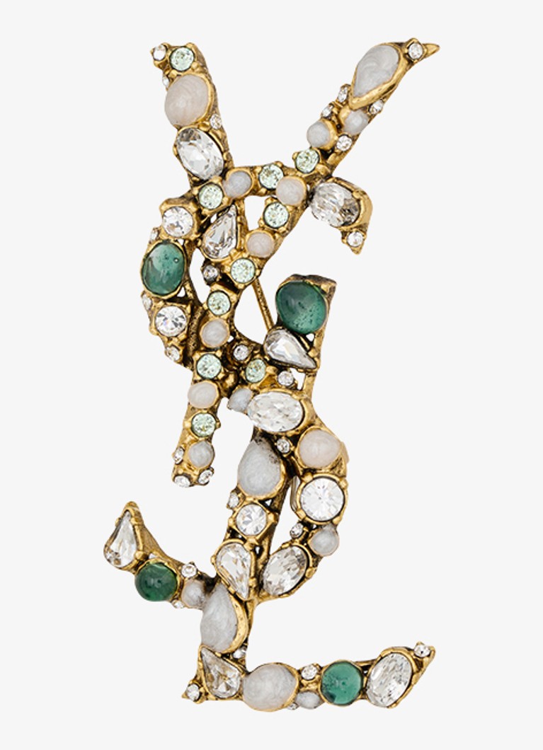 Saint Laurent Dames Broche met logo in de kleur Goud