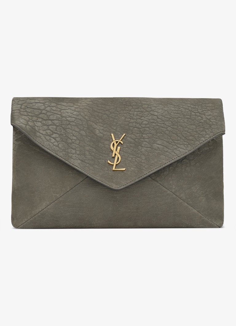 Saint Laurent Dames Envelope Large clutch van lamsleer in de kleur Grijs