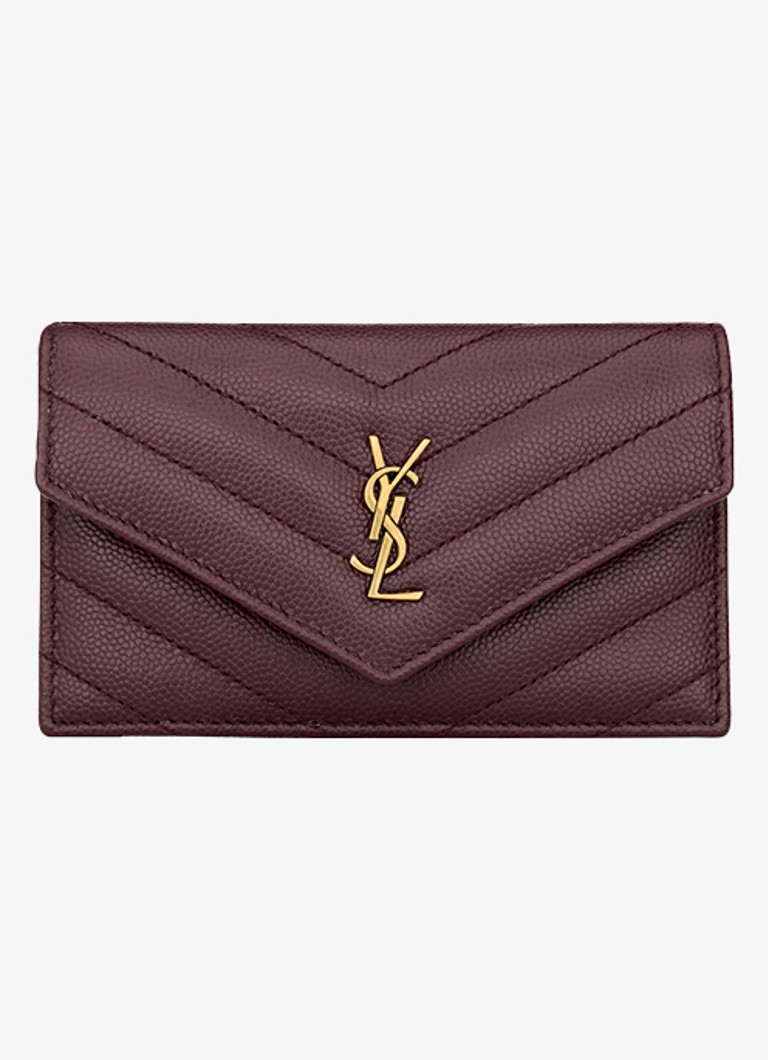 Saint Laurent Dames Cassandre portemonnee van kalfsleer in de kleur Donkerrood