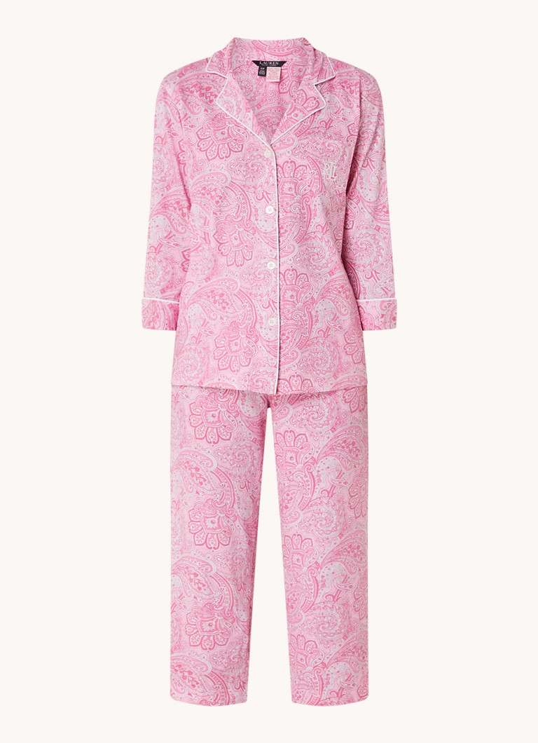 Ralph Lauren Dames Pyamaset met paisley desson met logoborduring in de kleur Lichtroze, maat: XS