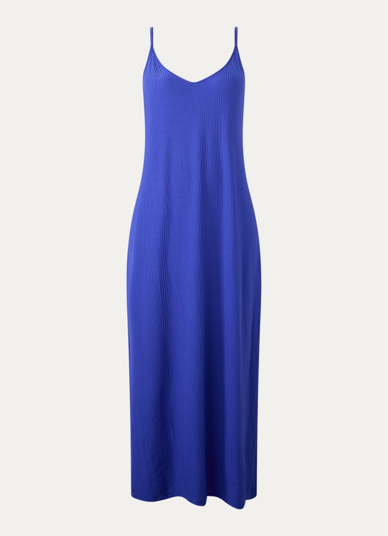 Marie Jo Dames Emly maxi strandjurk met spaghetti bandjes en ribstructuur in de kleur Kobaltblauw