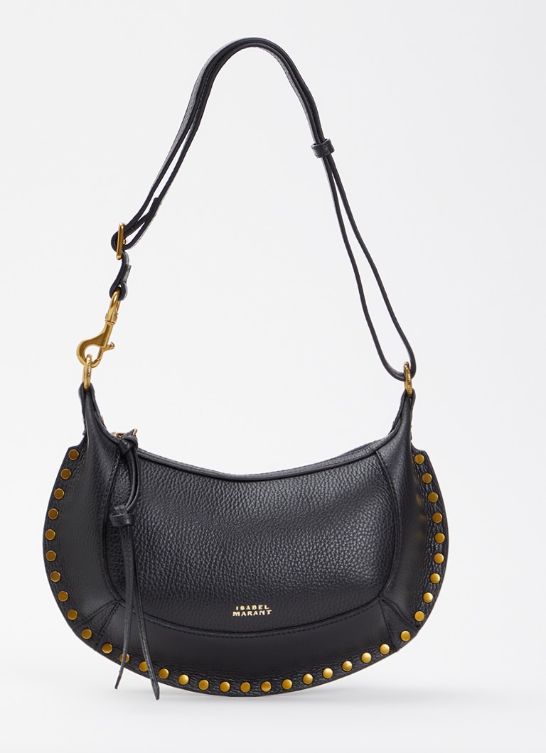 Isabel Marant Dames Oskan Moon schoudertas van leer met studs en verstelbare schouderriem in de kleur Zwart, maat: 1SZ