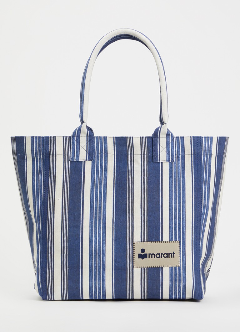 Isabel Marant Dames Yenky small shopper met streepprint en logo in de kleur Indigo, maat: one size