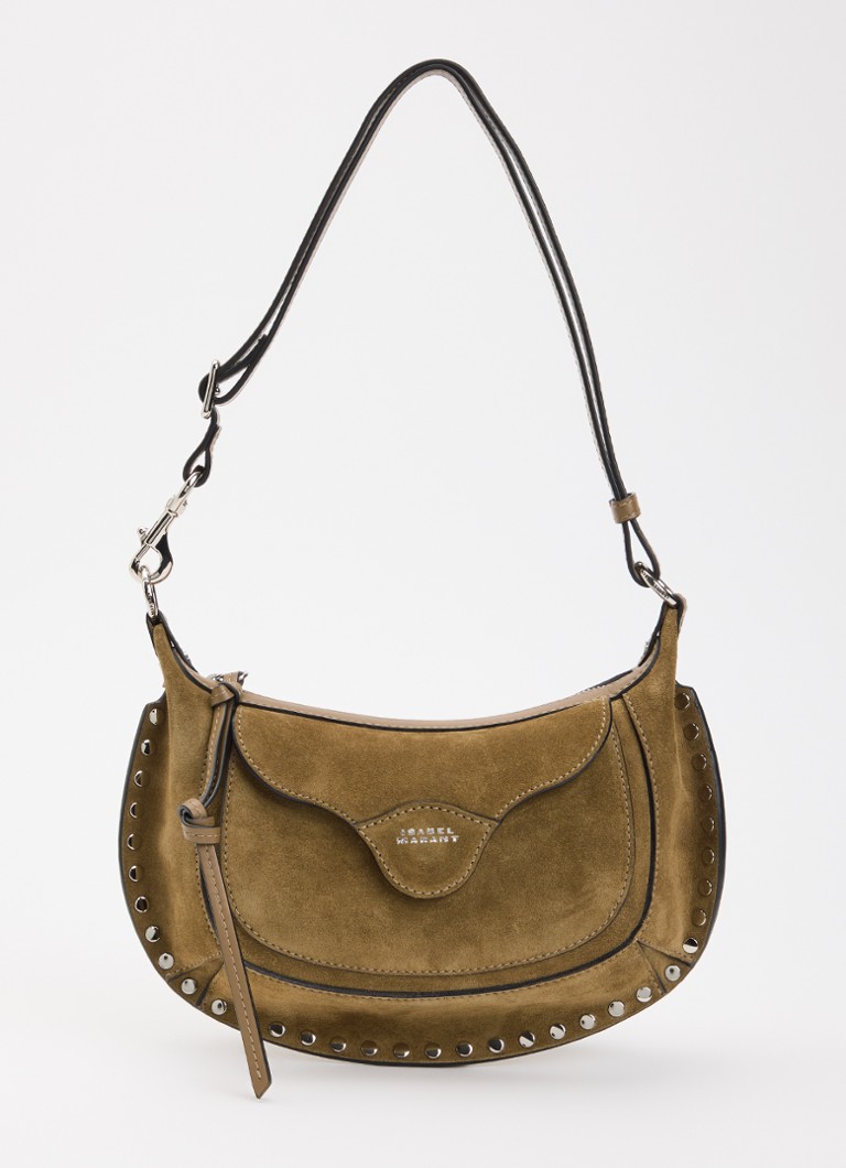 Isabel Marant Dames Oskan Moon Pocket schoudertas van suède met studs en verstelbare schouderriem in de kleur Olijfgroen, maat: 1SZ