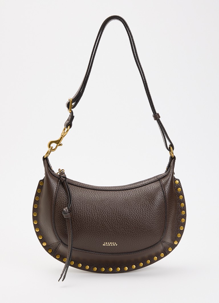 Isabel Marant Dames Oskan Moon schoudertas van leer met studs en verstelbare schouderriem in de kleur Donkerbruin, maat: 1SZ