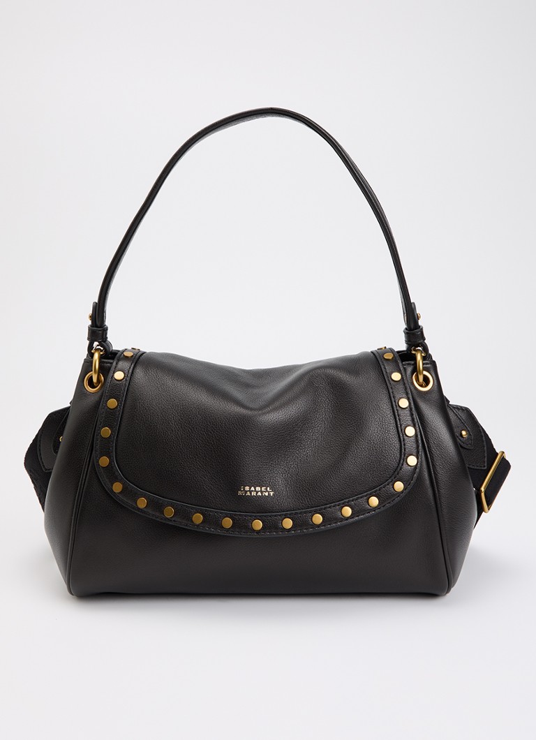 Isabel Marant Dames Chany M schoudertas van lamsleer met studs en afneembare schouderriem in de kleur Zwart, maat: 1SZ