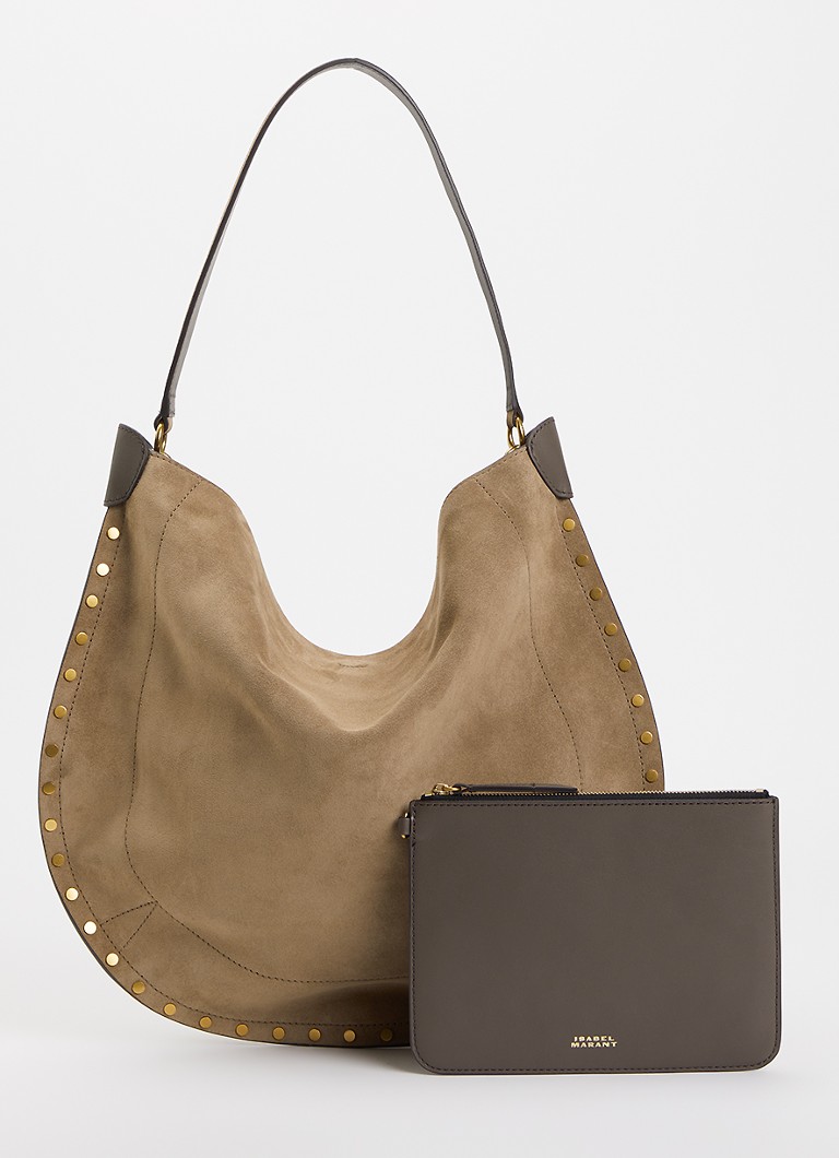 Isabel Marant Dames Oskan Hobo schoudertas van kalfssuède met studs in de kleur Zand, maat: 1SZ
