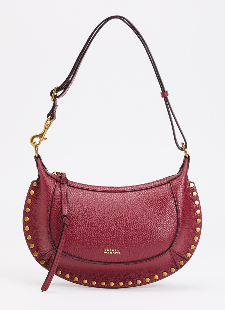 Isabel Marant Dames Oskan Moon schoudertas van leer met studs en verstelbare schouderriem in de kleur Cranberryrood, maat: 1SZ