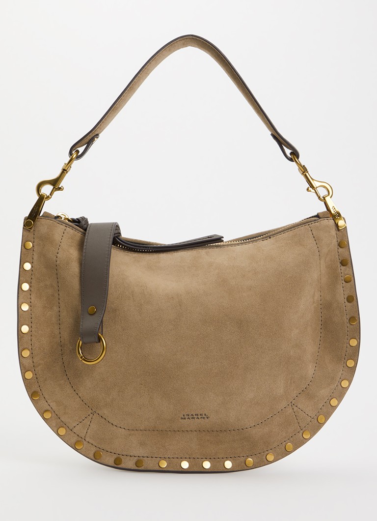 Isabel Marant Dames Oskan Soft Zip schoudertas van suède met studs en afneembare schouderriem in de kleur Donkerbeige, maat: 1SZ