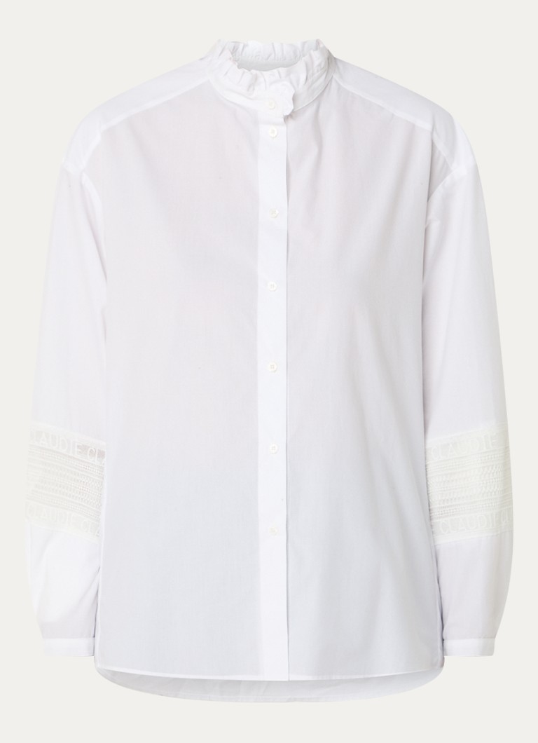 Claudie Pierlot Dames Blouse met opengewerkt detail en logoborduring in de kleur Wit