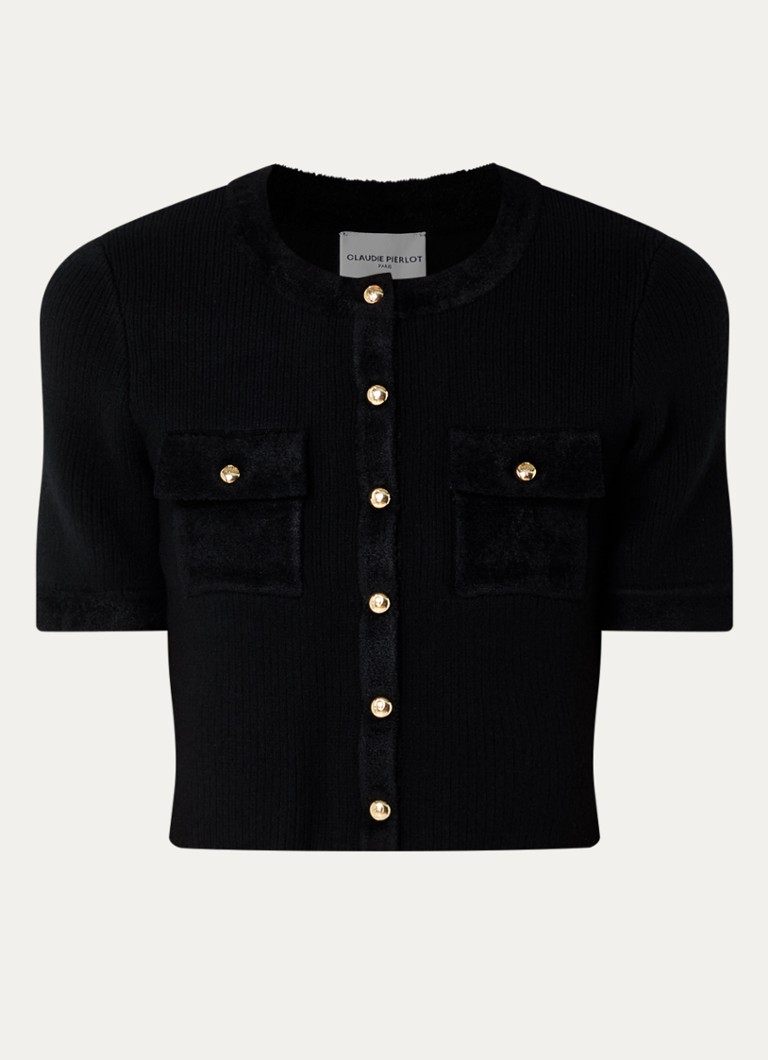 Claudie Pierlot Dames Ribgebreide crop top in wolblend in de kleur Zwart