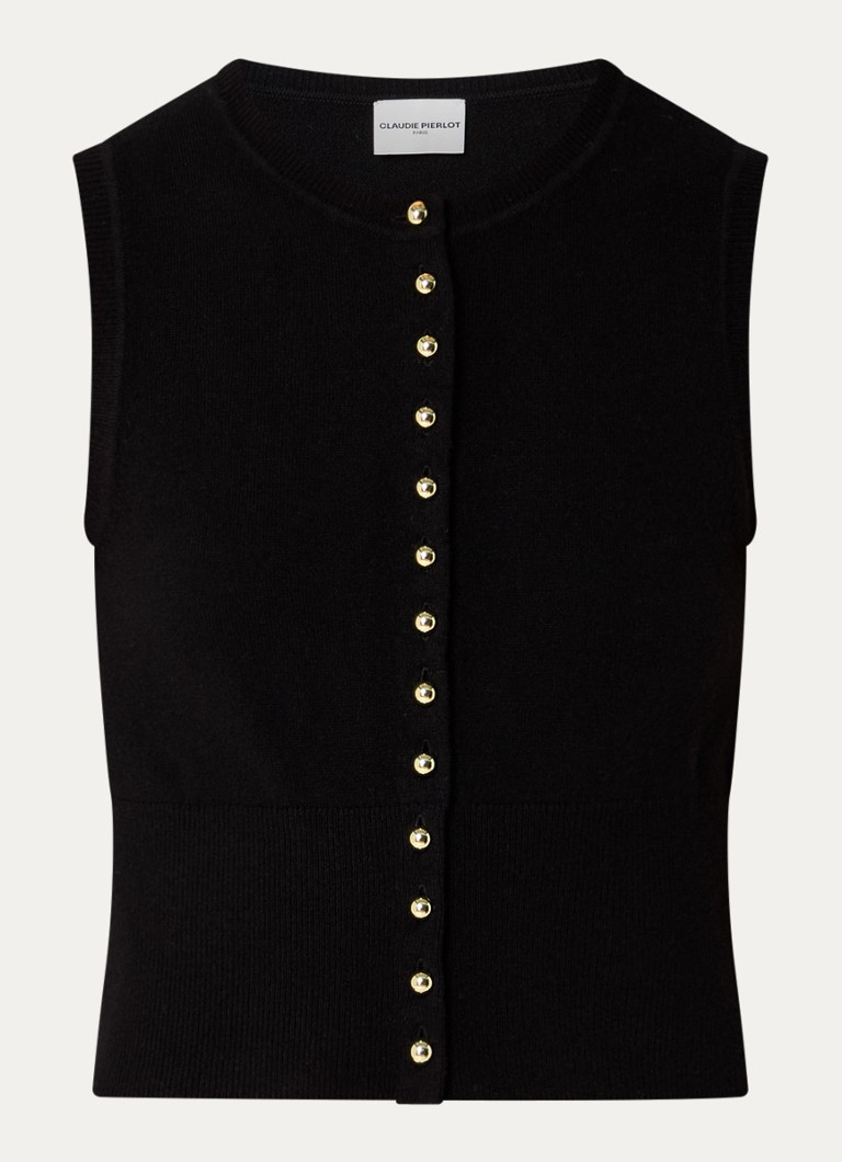 Claudie Pierlot Dames Fijngebreide top van wol in de kleur Zwart