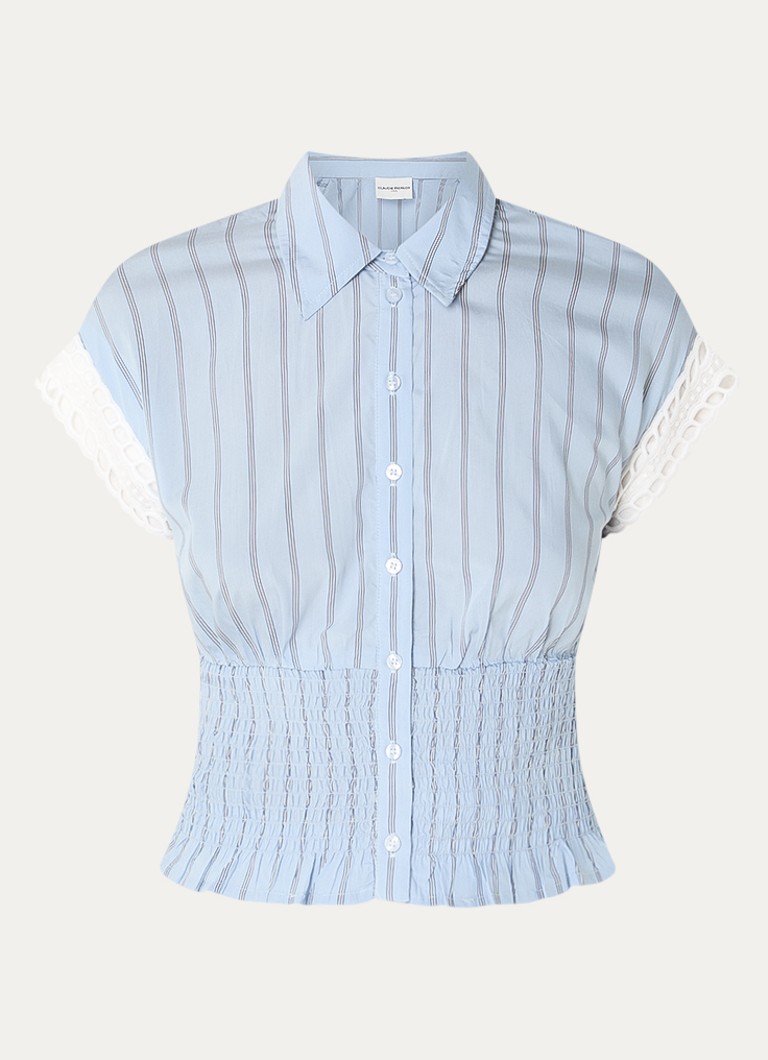 Claudie Pierlot Dames Blouse met streepprint en smockwerk in de kleur Staalblauw