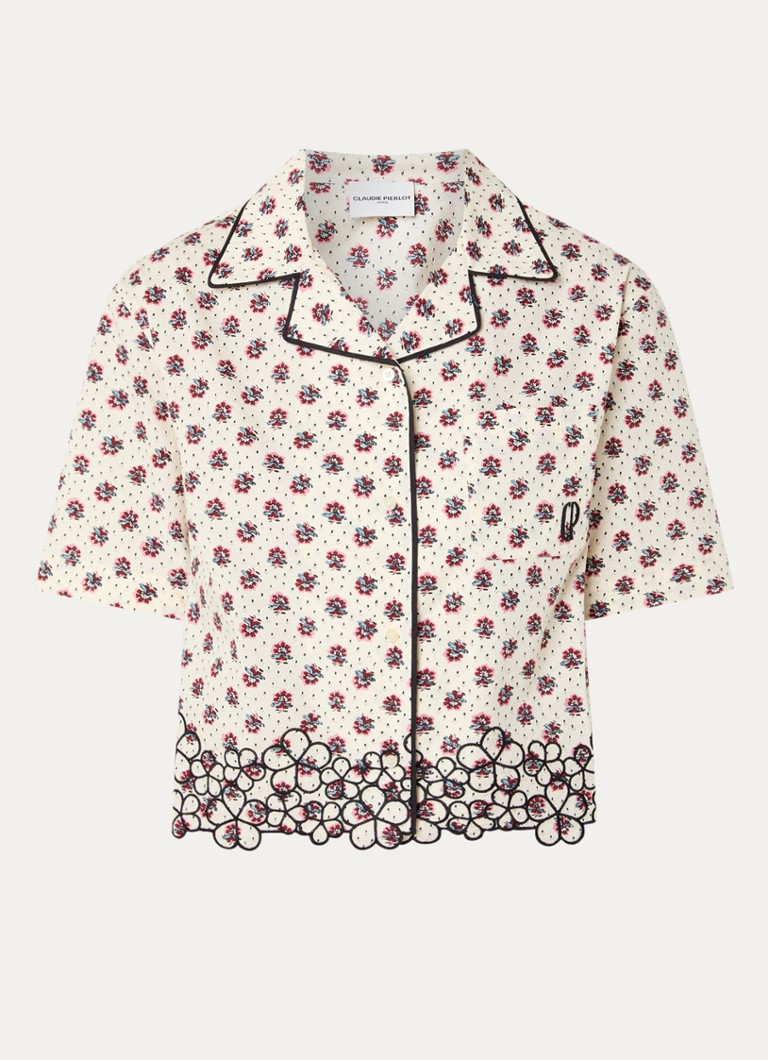 Claudie Pierlot Dames Corine blouse met bloemenprint en borduring in de kleur Gebroken wit