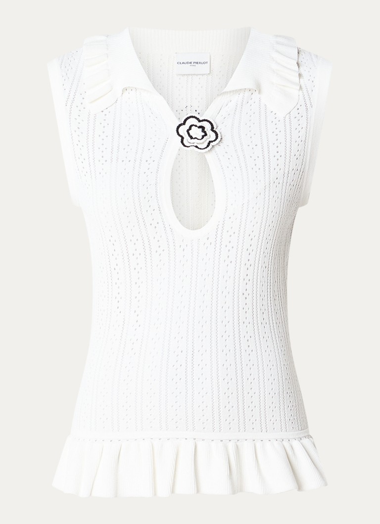 Claudie Pierlot Dames Top met opengewerkt dessin en cut-out detail in de kleur Gebroken wit