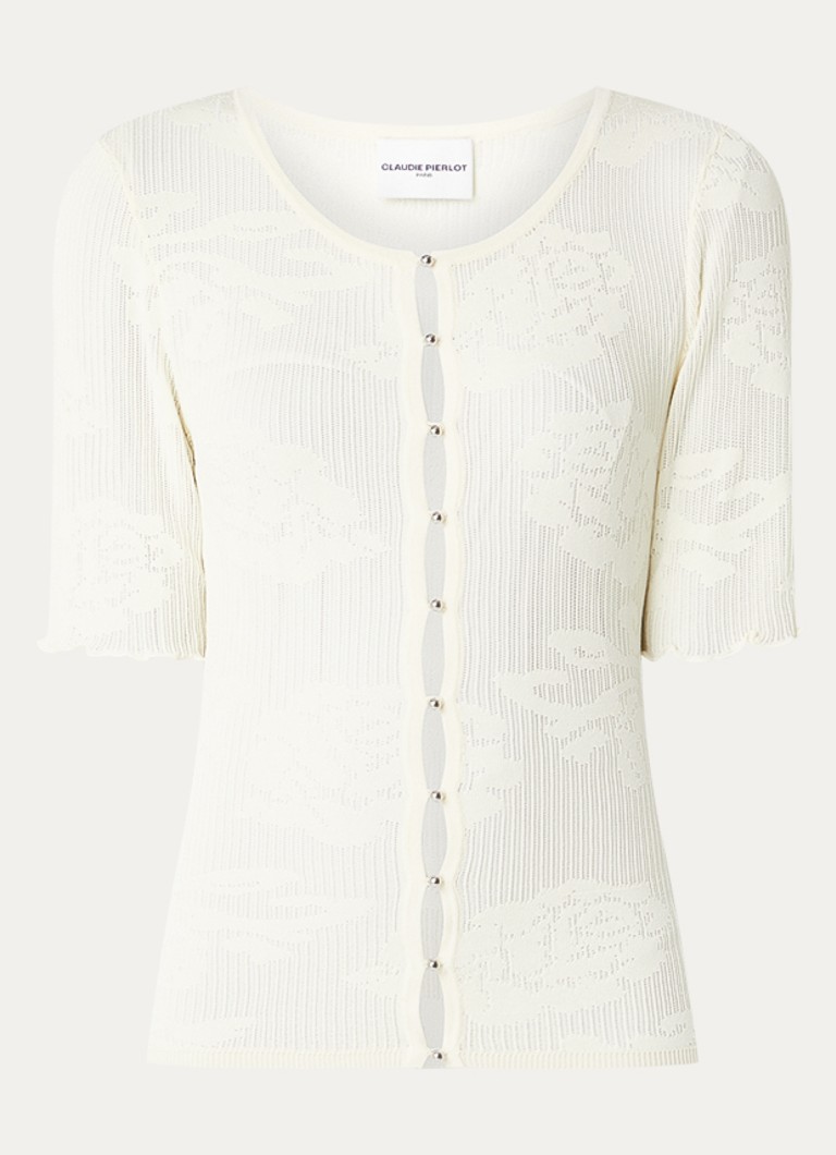 Claudie Pierlot Dames Top met opengewerkt dessin in de kleur Gebroken wit