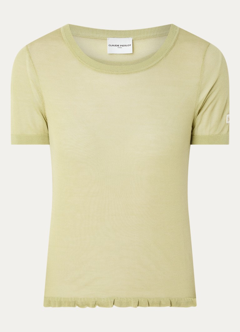 Claudie Pierlot Dames Melight semi-transparante top in zijdeblend in de kleur Lindegroen