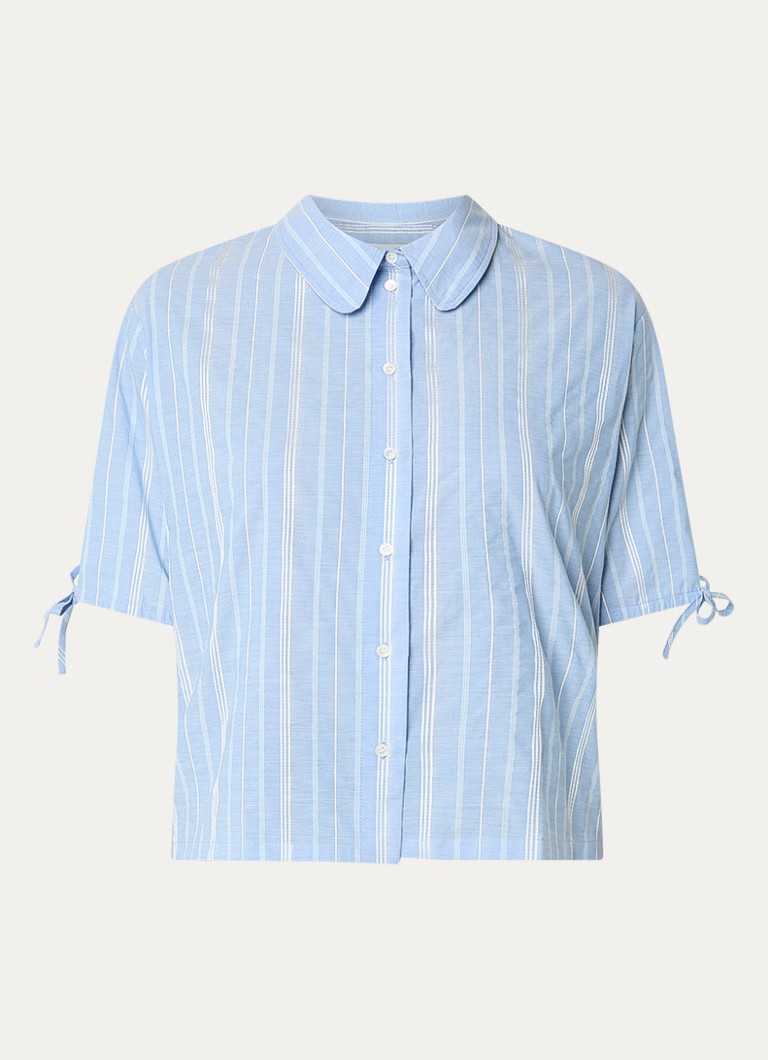 Claudie Pierlot Dames Blouse met ballonmouw en streepprint in de kleur Blauwgrijs