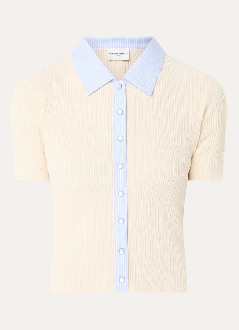 Claudie Pierlot Dames Morina fijngebreid vest met kraag in de kleur Creme