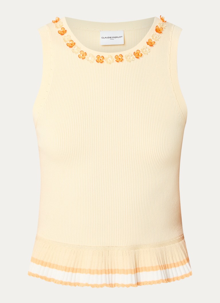 Claudie Pierlot Dames Majany ribgebreide top met strass in de kleur Abrikoos