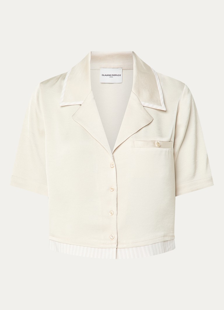 Claudie Pierlot Dames Cropped blouse van satijn met borstzak in de kleur Beige