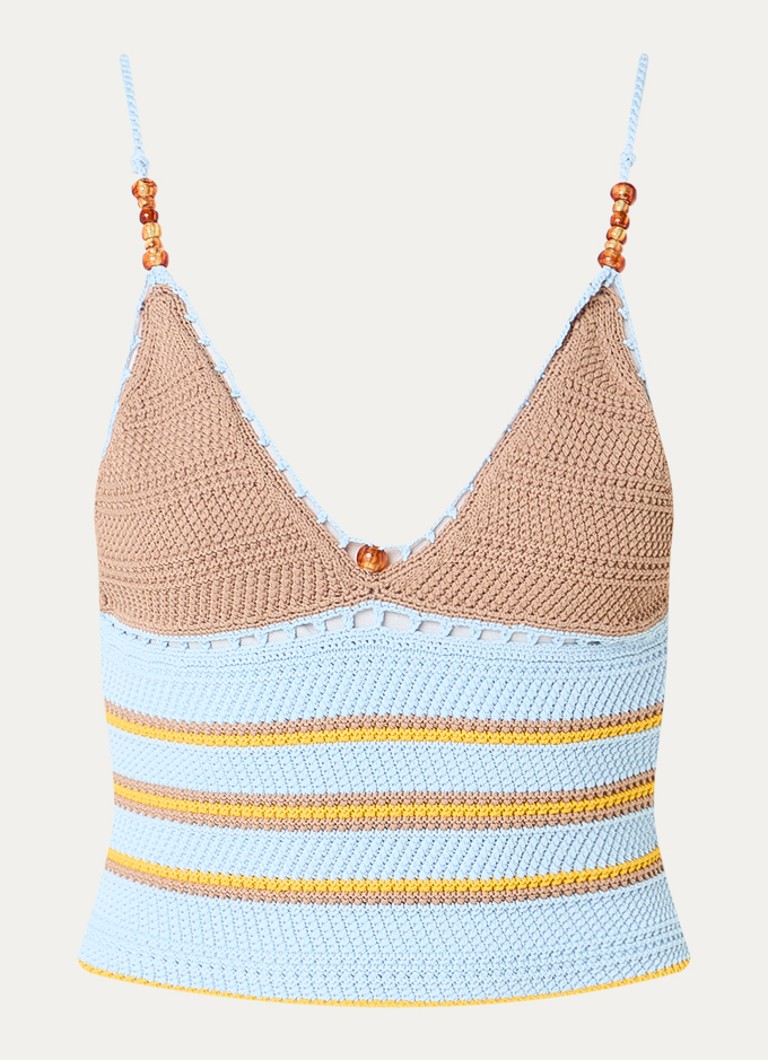 Claudie Pierlot Dames Moricette grofgebreide croptop met streepprint in de kleur Lichtblauw