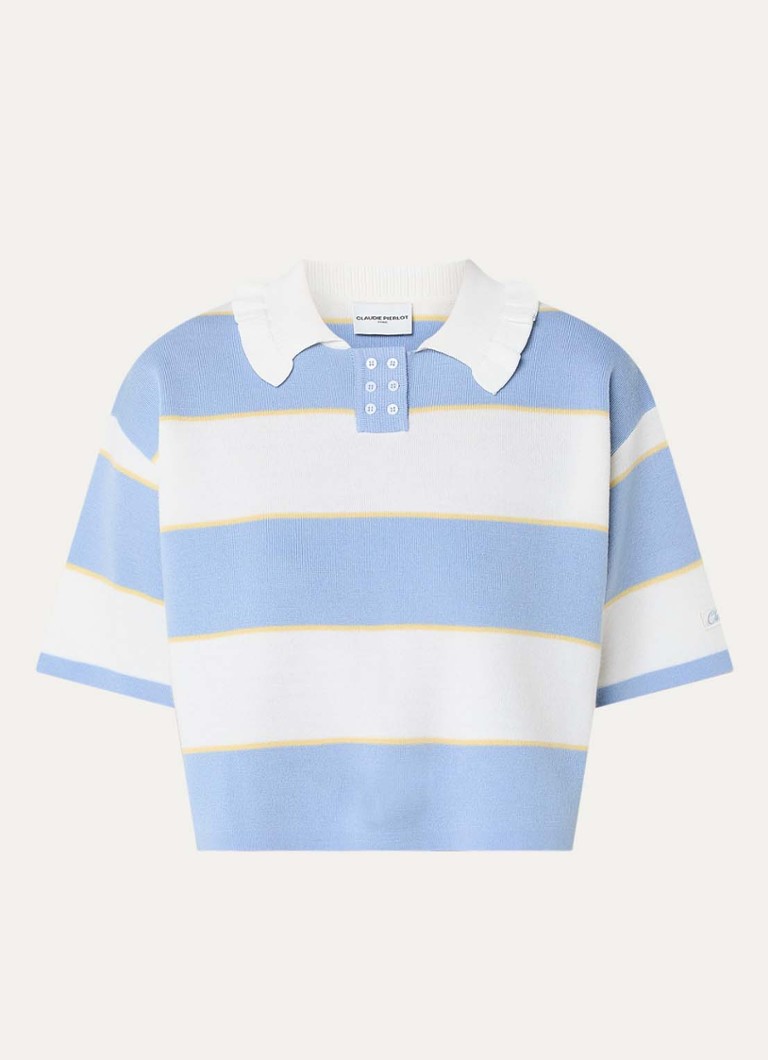 Claudie Pierlot Dames Fijngebreide top in wolblend met streepprint in de kleur Blauw