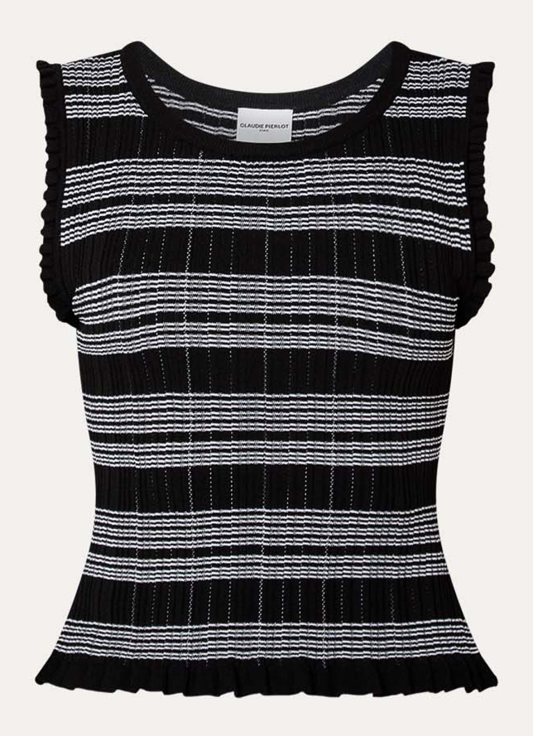 Claudie Pierlot Dames Maninou fijngebreide top met streepprint in de kleur Donkerbruin
