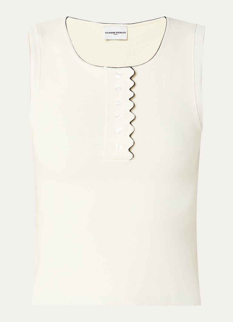 Claudie Pierlot Dames Minata fijngebreide top met sierknopen in de kleur Gebroken wit