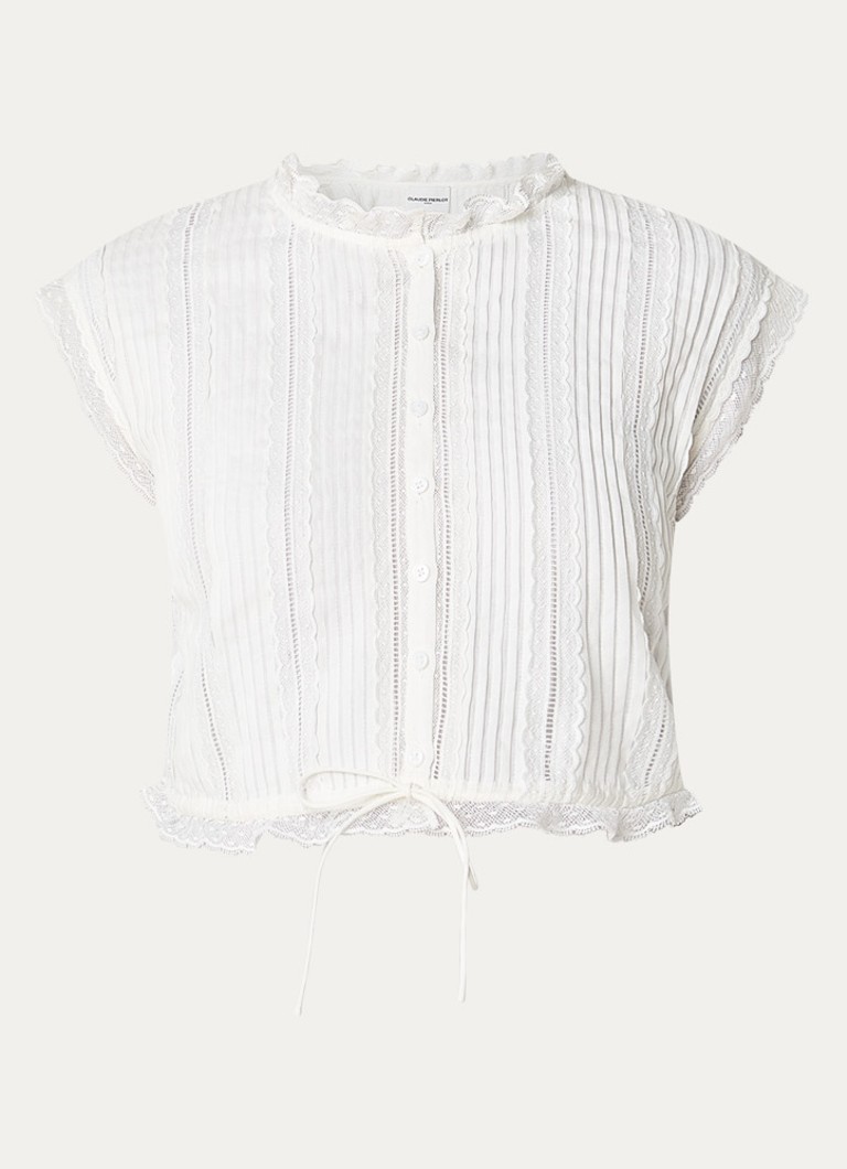 Claudie Pierlot Dames Blouse met broderie en opstaande kraag in de kleur Gebroken wit