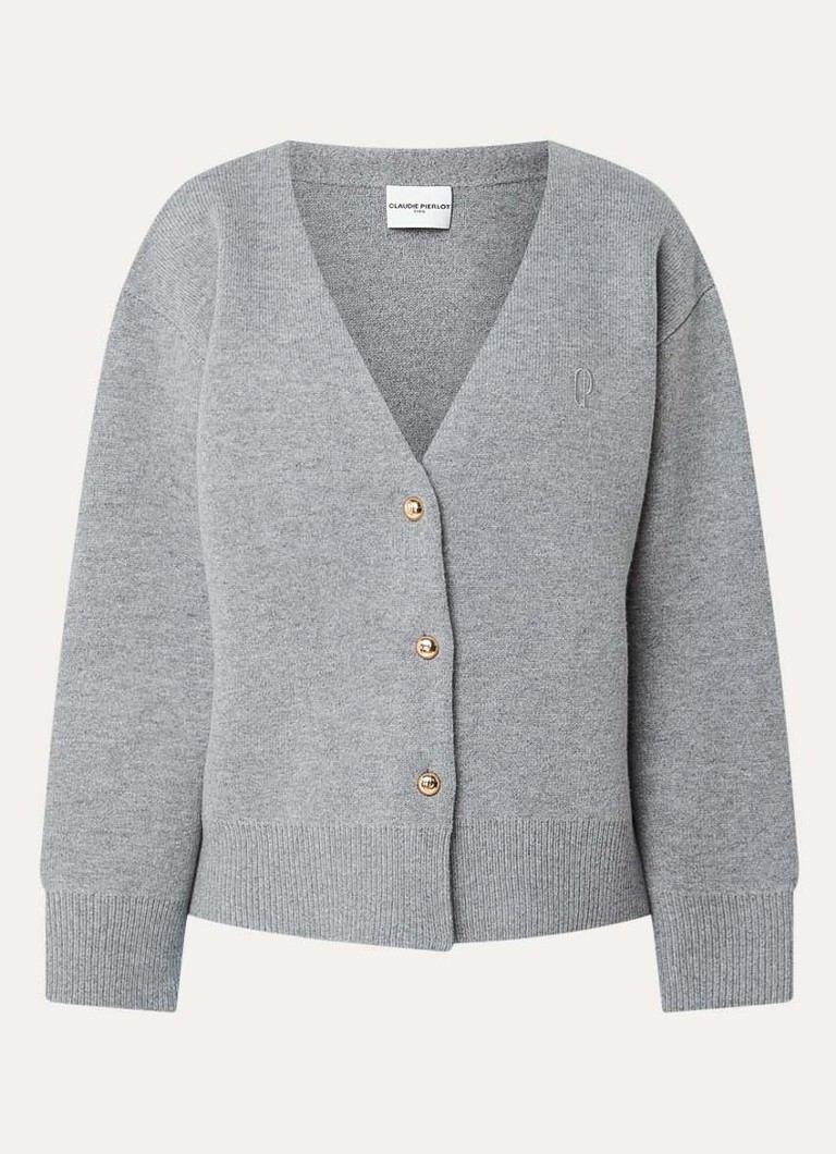 Claudie Pierlot Dames Messina fijngebreid vest in wolblend met logoborduring in de kleur Grijs