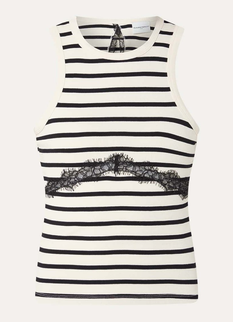 Claudie Pierlot Dames Fijngebreide tanktop met rugdecolleté en details van kant in de kleur Wit