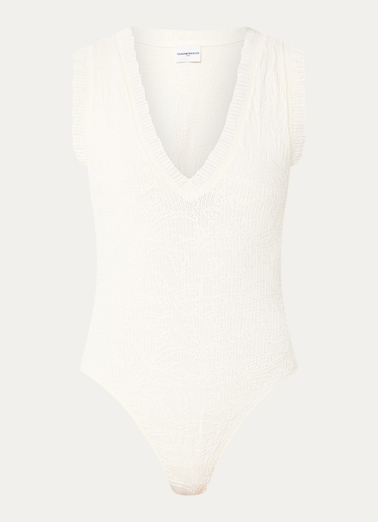 Claudie Pierlot Dames Maellia grofgebreide body top met V-hals in de kleur Gebroken wit