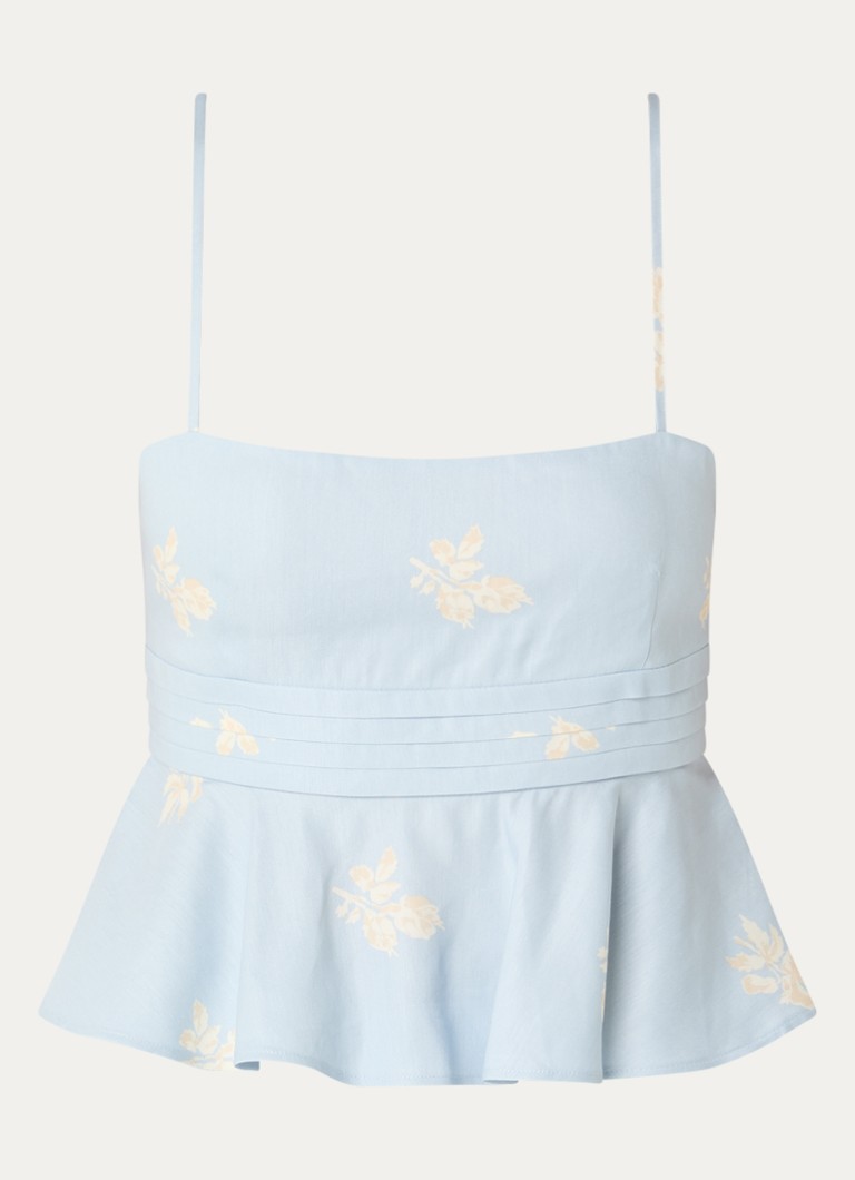 Claudie Pierlot Dames Top in linnenblend en bloemenprint in de kleur Lichtblauw
