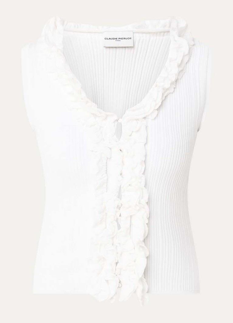 Claudie Pierlot Dames Murana fijngebreide top met ruches in de kleur Wit