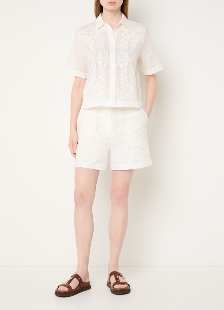 Claudie Pierlot Dames Claire high waist loose fit korte broek met borduring in de kleur Gebroken wit