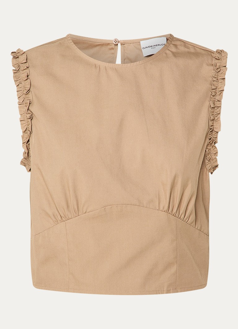 Claudie Pierlot Dames Albina crop top met ruches in de kleur Lichtbruin