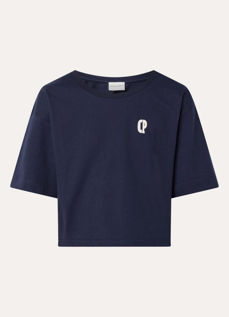 Claudie Pierlot Dames Tonia T-shirt met logo in de kleur Donkerblauw