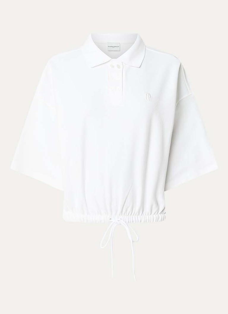 Claudie Pierlot Dames Regular fit polo van piqué katoen met trekkoord in de kleur Gebroken wit