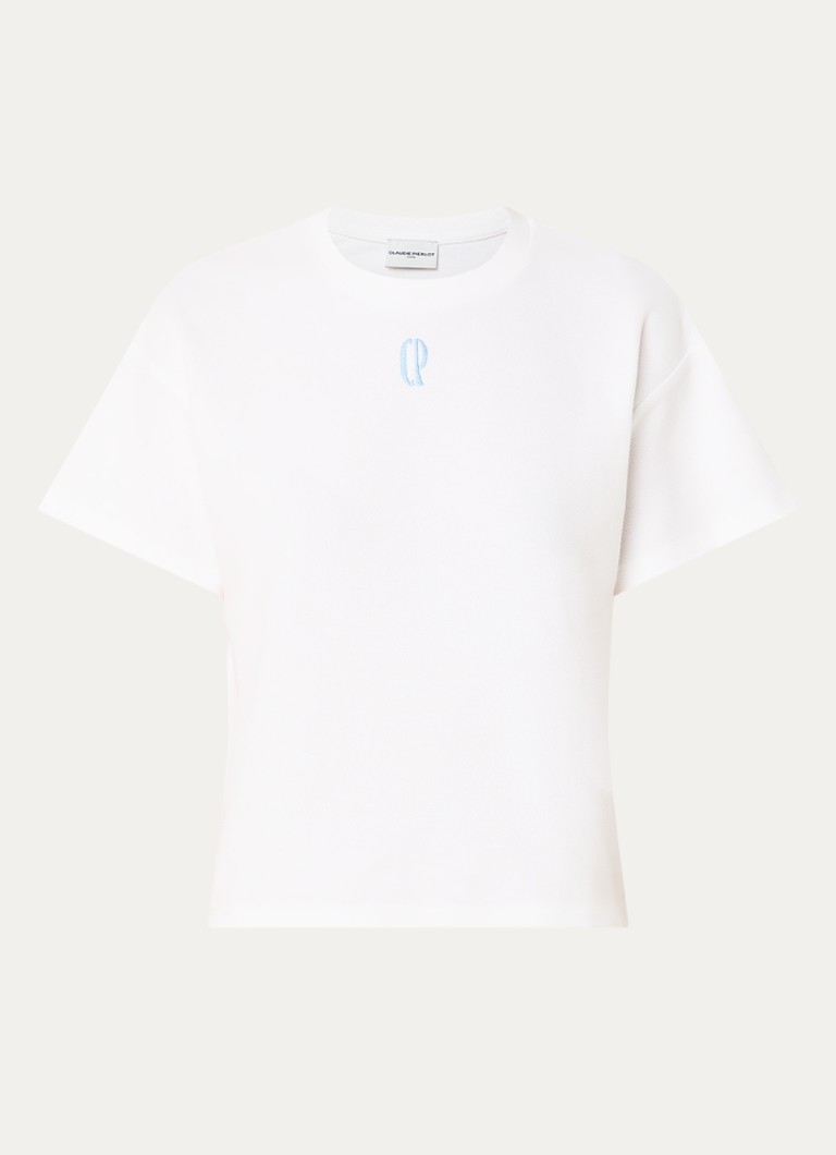 Claudie Pierlot Dames Tomo T-shirt van piqué katoen met logoborduring in de kleur Gebroken wit