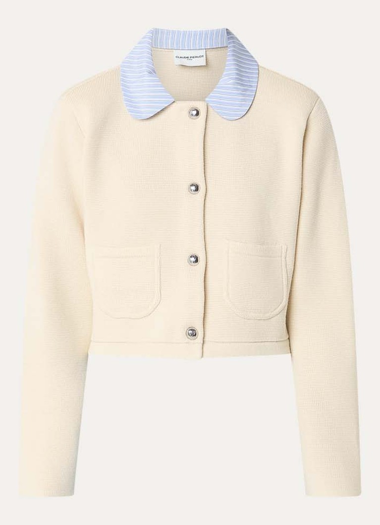 Claudie Pierlot Dames Michalsummer cropped vest van wol met afneembare kraag in de kleur Gebroken wit