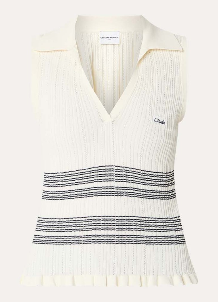 Claudie Pierlot Dames Manalysa fijngebreide top met streepprint in de kleur Vanillegeel