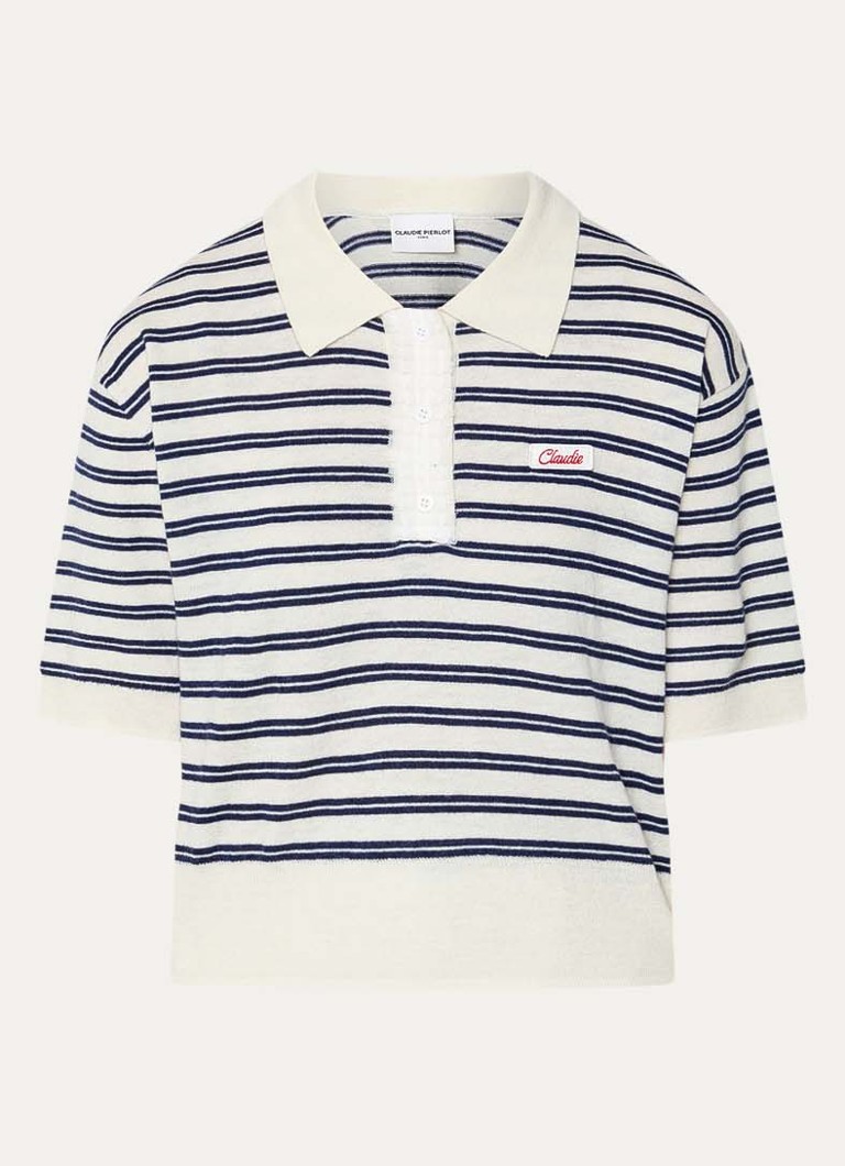 Claudie Pierlot Dames Millys fijngebreide polo van wol met streepprint in de kleur Gebroken wit