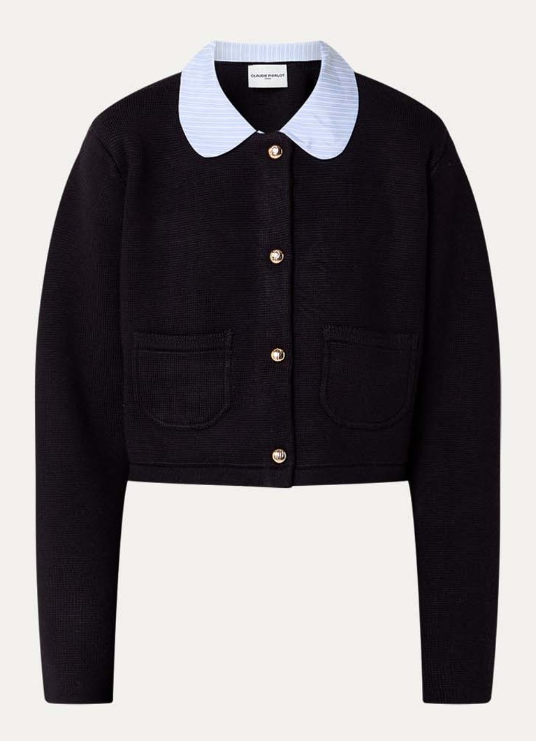Claudie Pierlot Dames Michalsummer cropped vest van wol met afneembare kraag in de kleur Blauw