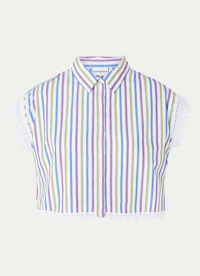 Claudie Pierlot Dames Celoma blouse met streepprint en broderie in de kleur Gebroken wit