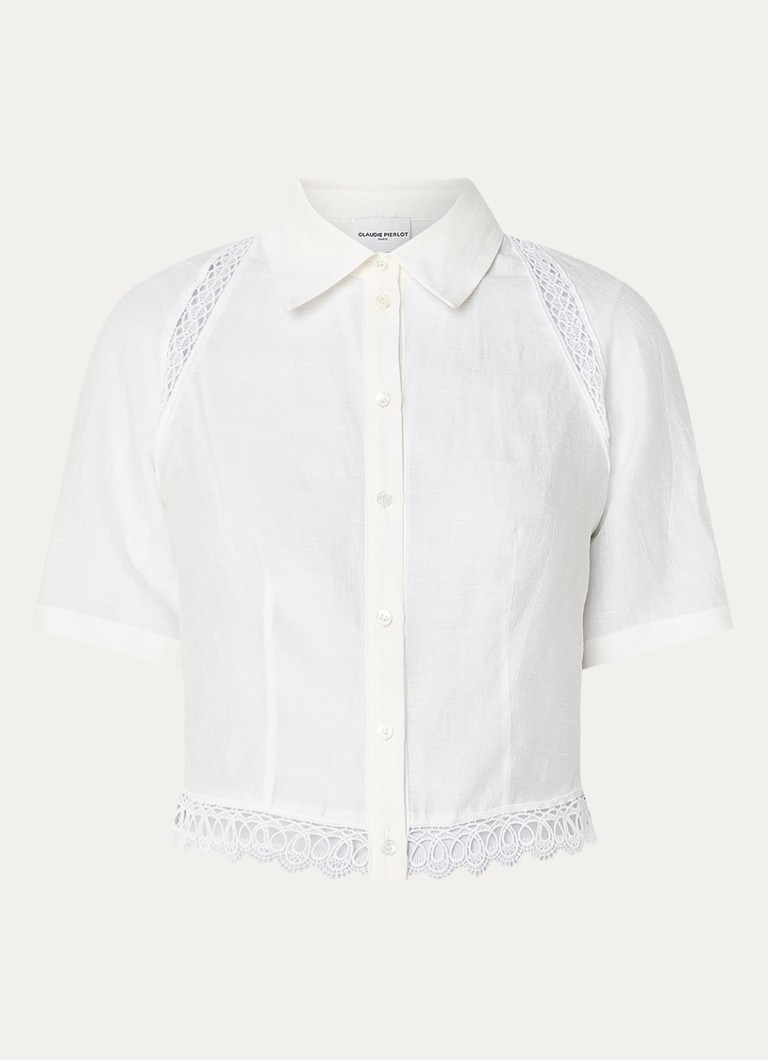 Claudie Pierlot Dames Blouse in linnenblend met broderie in de kleur Gebroken wit