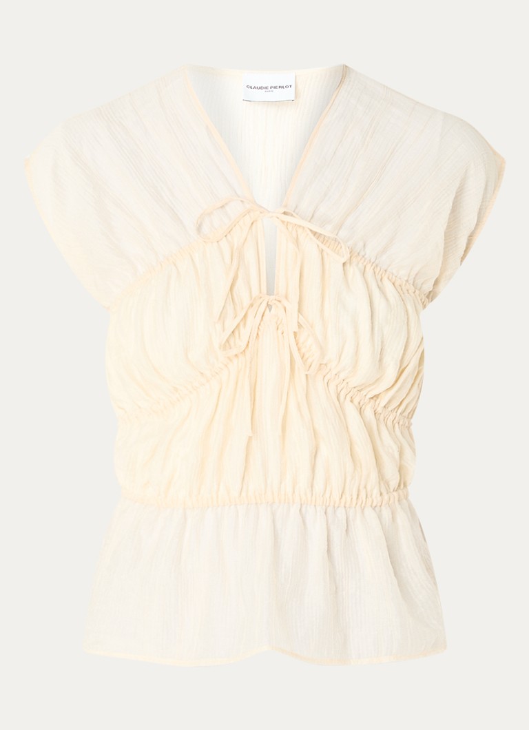 Claudie Pierlot Dames Semi-transparante top met strikdetail in de kleur Creme